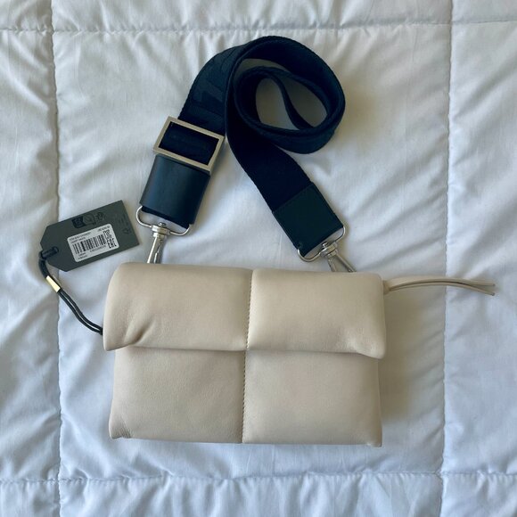 AllSaints Ezra Quilted Leather Crossbody Bag in Desert White (Cream) - Picture 1 of 15